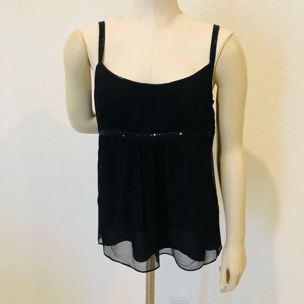 DKNY 8 100% silk Black top blouse camisole tank sequins excellent party formal